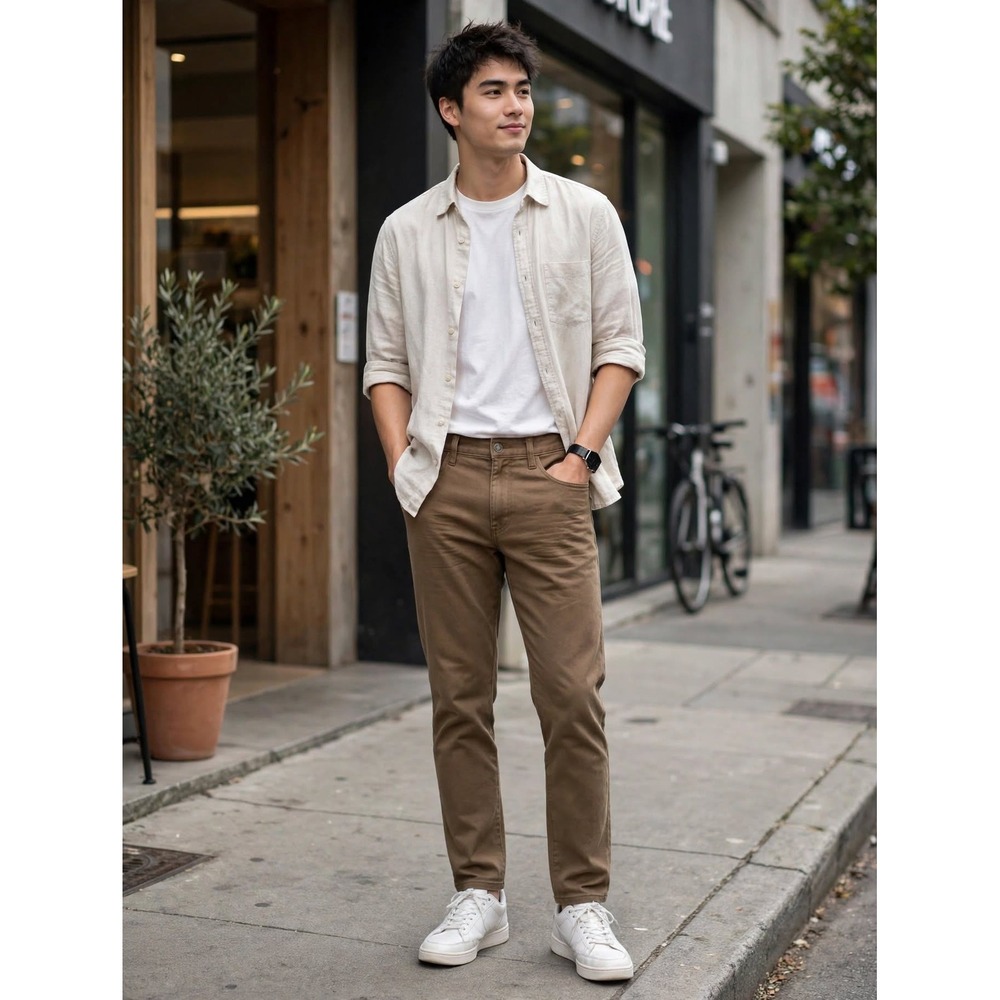 Express Mens 30x30 Straight Cut Pants Brown Cotton Stretch Casual Workwear